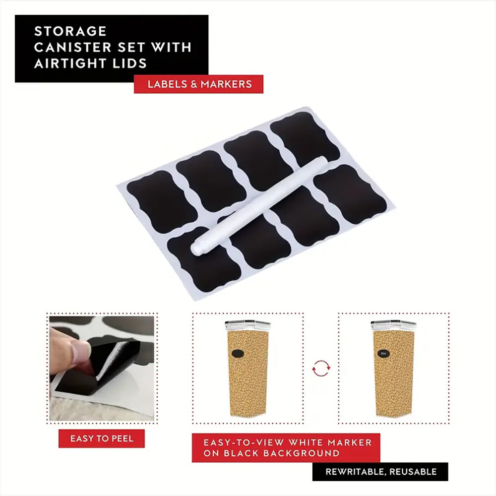 4 Pack Airtight Food Storage Containers With Lids，8L Pasta Containers For Pantry Organization And Storage, BPA Free Kitchen Canisters For Spaghetti, Flour, Sugar And Noodles Come With Free Labels And Marker